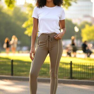 (A-36)Year Of Ours Leggings Womens Medium Brown Lace Up High Waist Yoga Athletic